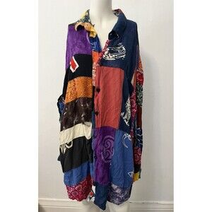We Be Bop 2XL Funky Oversize Patchwork Swirl Groovy Animal Print Flora 90s Shirt